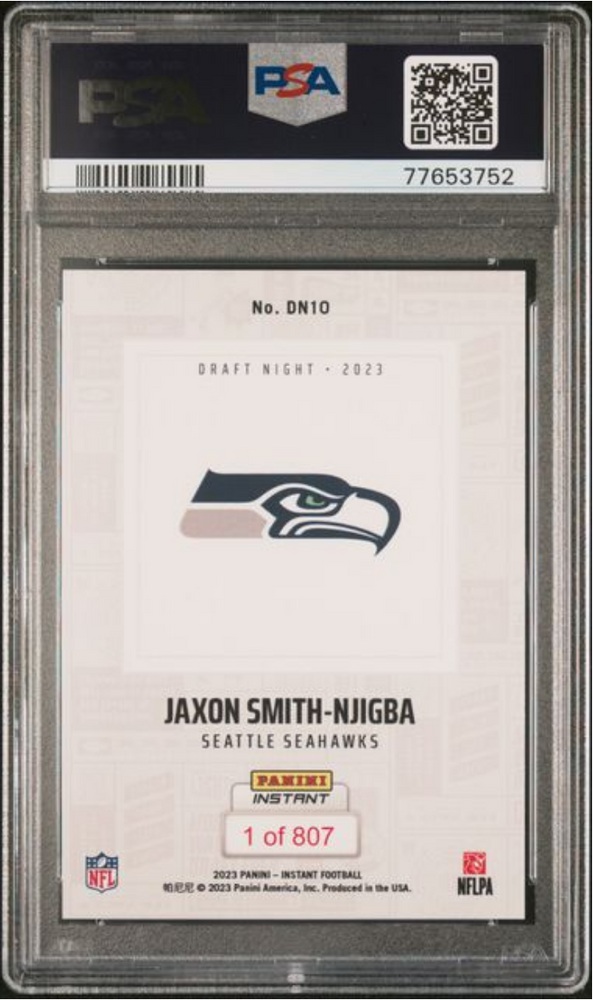 Graded 2023 Panini Instant Jaxon Smith-Njigba #DN10 NFL Draft Night /807 Rookie RC Football Card PSA 10 Gem Mint