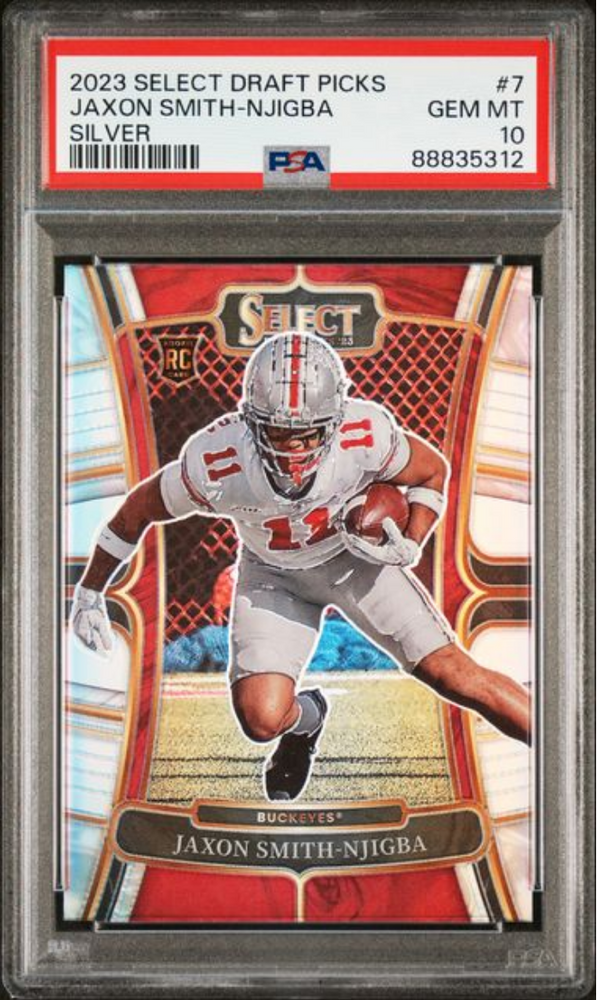 Graded 2023 Panini Select Draft Picks Jaxon Smith-Njigba #7 Silver Rookie RC Football Card PSA 10 Gem Mint