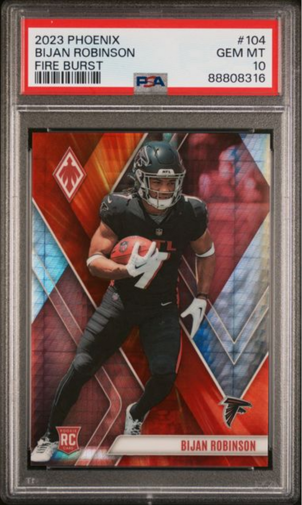 Graded 2023 Panini Phoenix Bijan Robinson #104 Fire Burst /340 Rookie RC Football Card PSA 10 Gem Mint