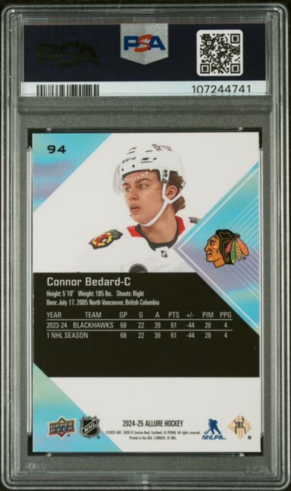 Graded 2024 Upper Deck Allure Connor Bedard #94 Hockey Card PSA 10 Gem Mint