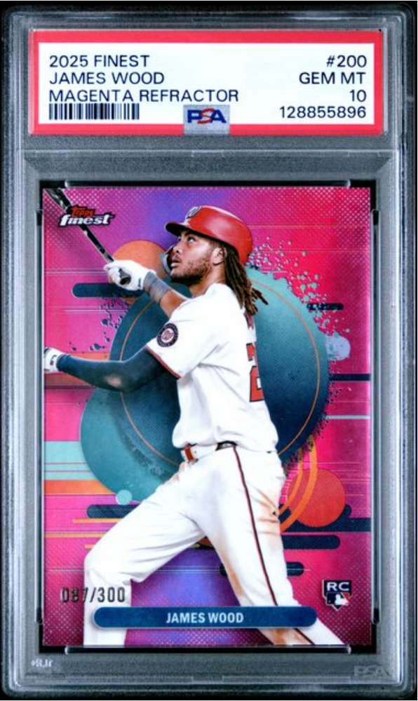 Graded 2025 Topps Finest James Wood #200 Magenta Refractor /300 Rookie RC Baseball Card PSA 10 Gem Mint