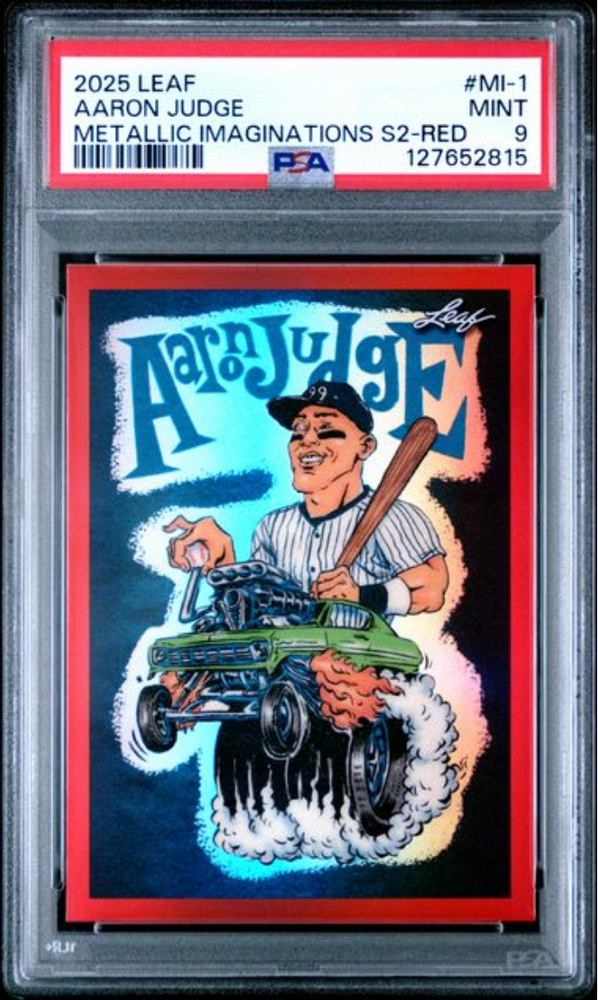 Graded 2025 Leaf Aaron Judge #MI1 Metallic Imaginations Series 2 Red /199 Baseball Card PSA 9 Mint (ONLINE ORDER ONLY)
