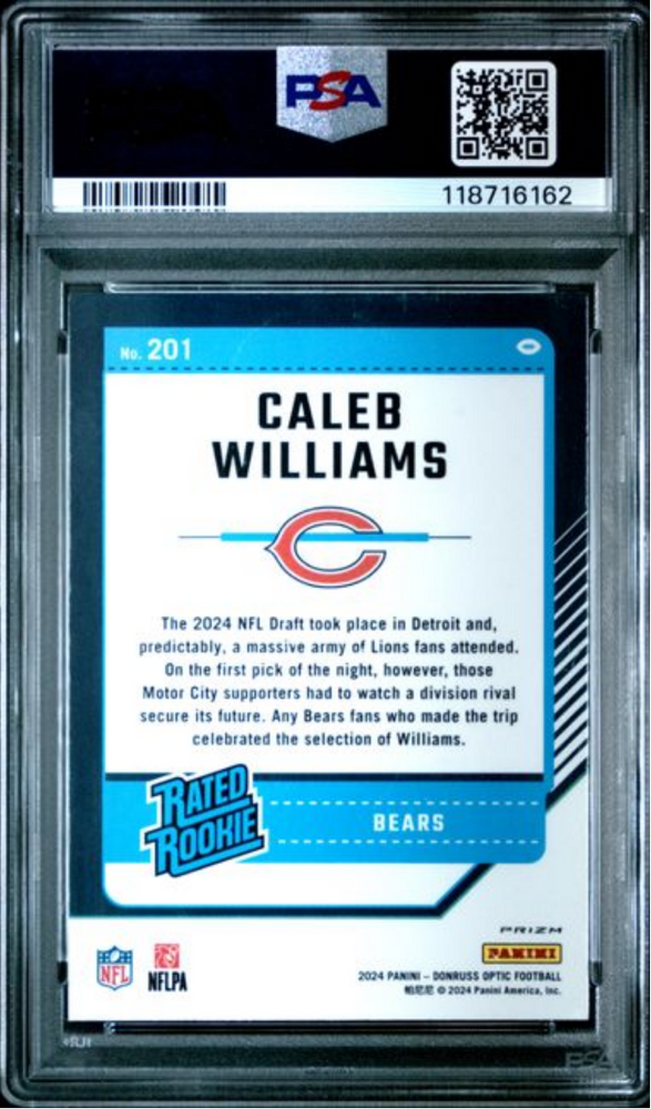 Graded 2024 Panini Donruss Optic Caleb Williams #201 Pink Rookie RC Football Card PSA 10 Gem Mint