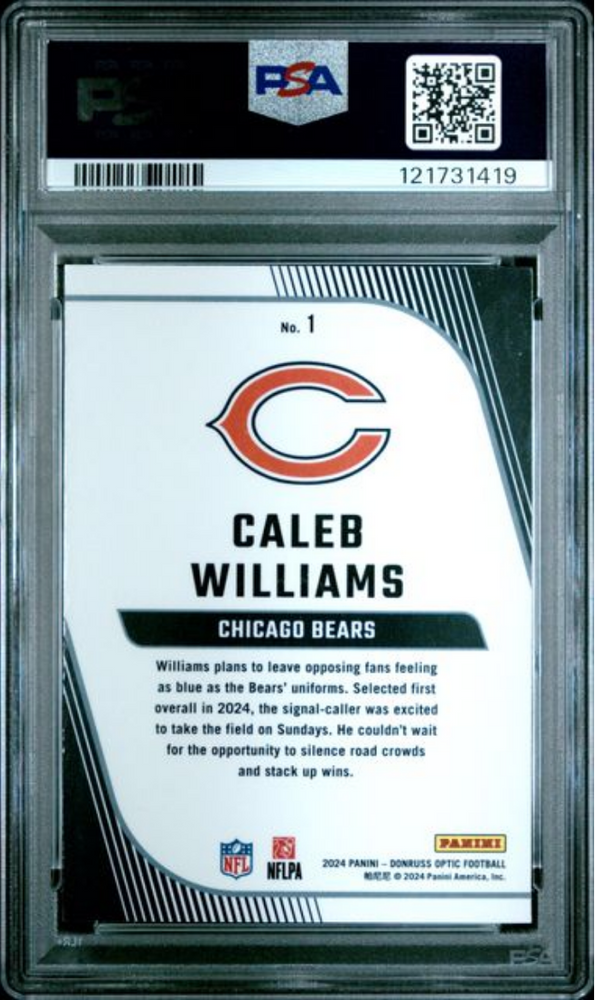 Graded 2024 Panini Donruss Optic Caleb Williams #1 Rookie Primary Colors Rookie RC Football Card PSA 10 Gem Mint