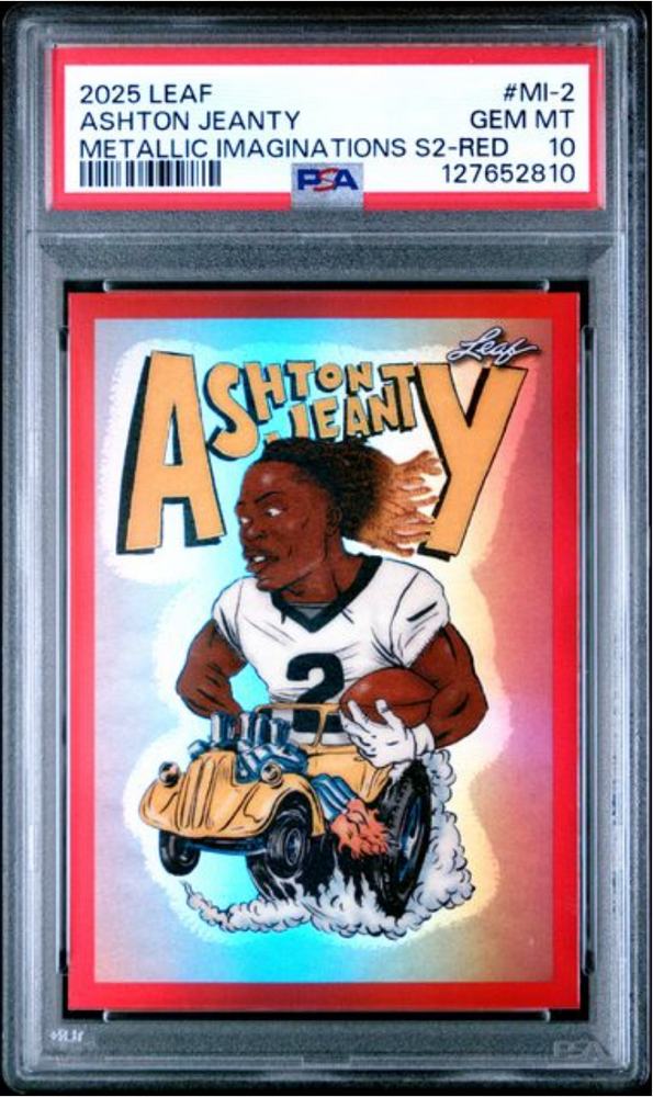 Graded 2025 Leaf Ashton Jeanty #MI2 Metallic Imaginations Series 2 Red /199 Rookie RC Football Card PSA 10 Gem Mint