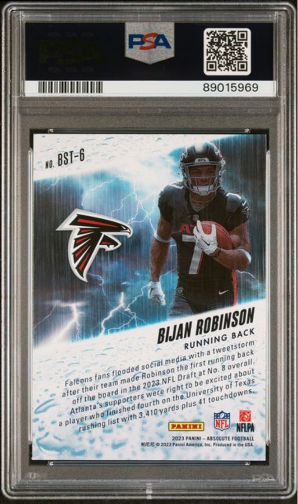 Graded 2023 Panini Absolute Bijan Robinson #BST6 By Storm Rookie RC Football Card PSA 10 Gem Mint