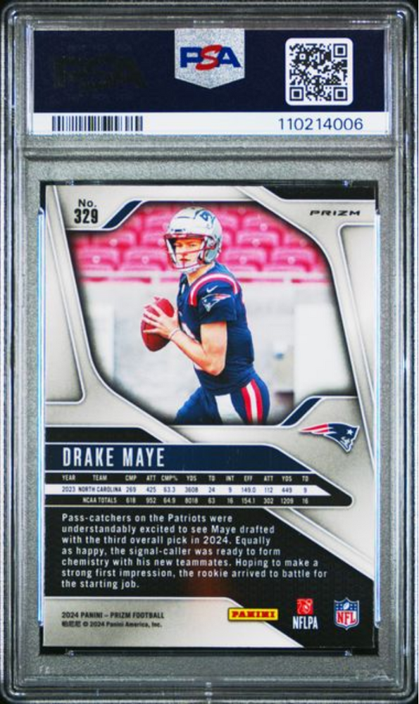 Graded 2024 Panini Prizm Drake Maye #329 Disco Prizm Rookie RC Football Card PSA 9 Mint