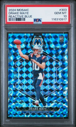 Graded 2024 Panini Mosaic Drake Maye #303 Reactive Blue Rookie RC Football Card PSA 10 Gem Mint
