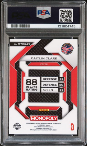 Graded 2024 Panini Prizm Monopoly WNBA Caitlin Clark #27 Insert Rookie RC Basketball Card PSA 10 Gem Mint