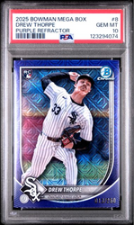 Graded 2025 Topps Bowman Mega Box Drew Thorpe #8 Purple Refractor /250 Rookie RC Baseball Card PSA 10 Gem Mint (ONLINE ORDER ONLY)