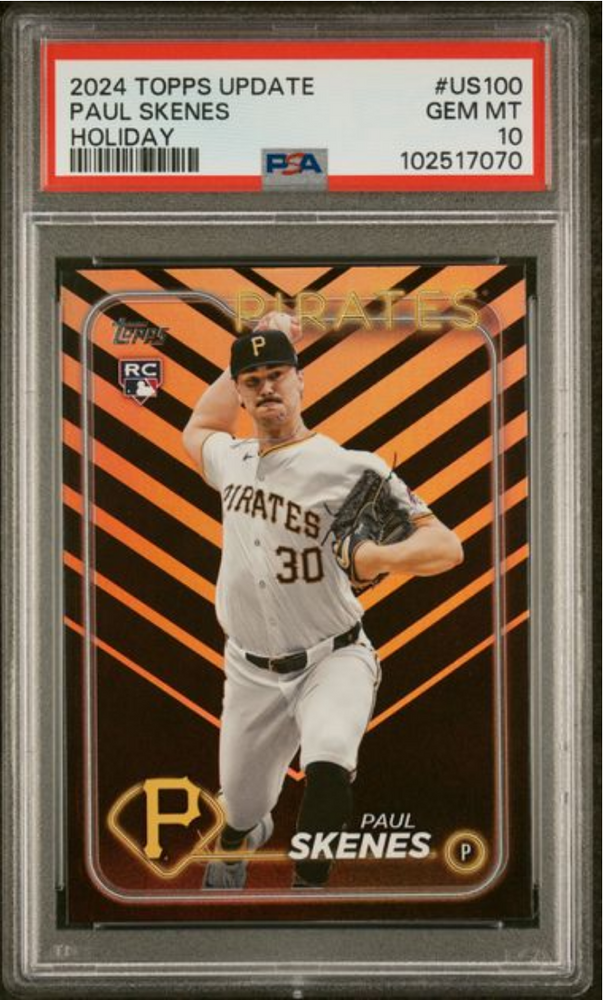 Graded 2024 Topps Update Paul Skenes #US100 Holiday Rookie RC Baseball Card PSA 10 Gem Mint (ONLINE ORDER ONLY)