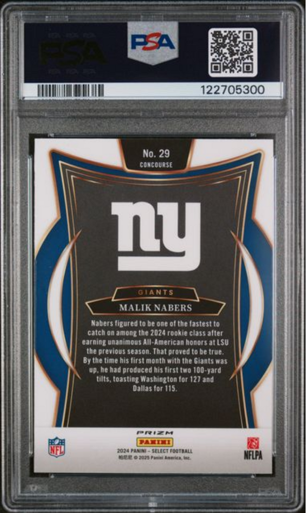 Graded 2024 Panini Select Malik Nabers #29 Silver Rookie RC Football Card PSA 10 Gem Mint (ONLINE ORDER ONLY)
