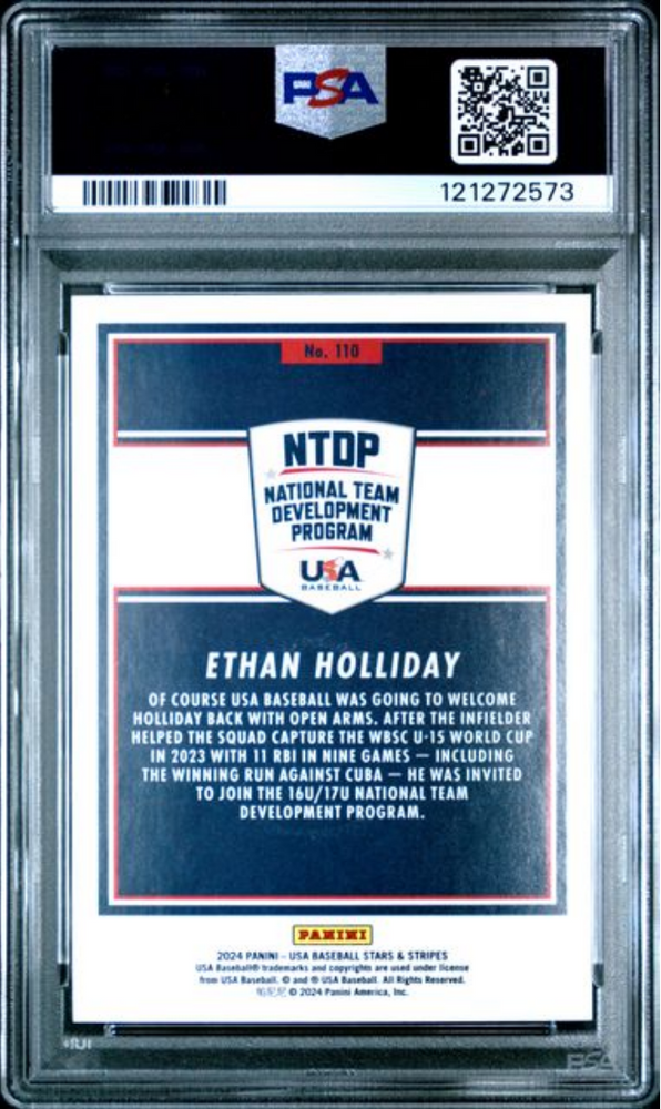 Graded 2024 Panini Stars & Stripes USA Ethan Holliday #110 Rookie RC Baseball Card PSA 10 Gem Mint (ONLINE ORDER ONLY)
