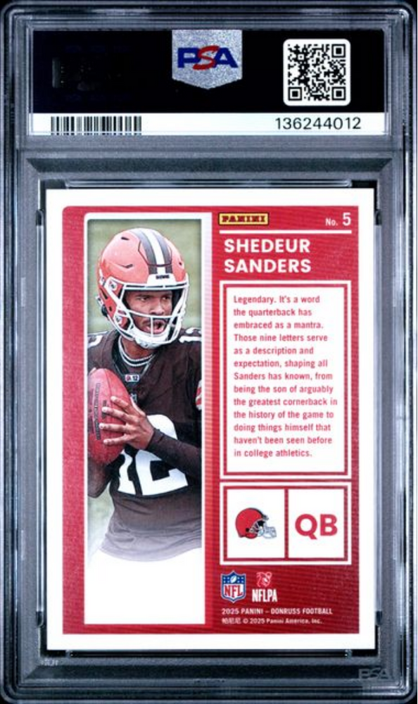 Graded 2025 Panini Donruss Shedeur Sanders #5 The Rookies Rookie RC Football Card PSA 10 Gem Mint