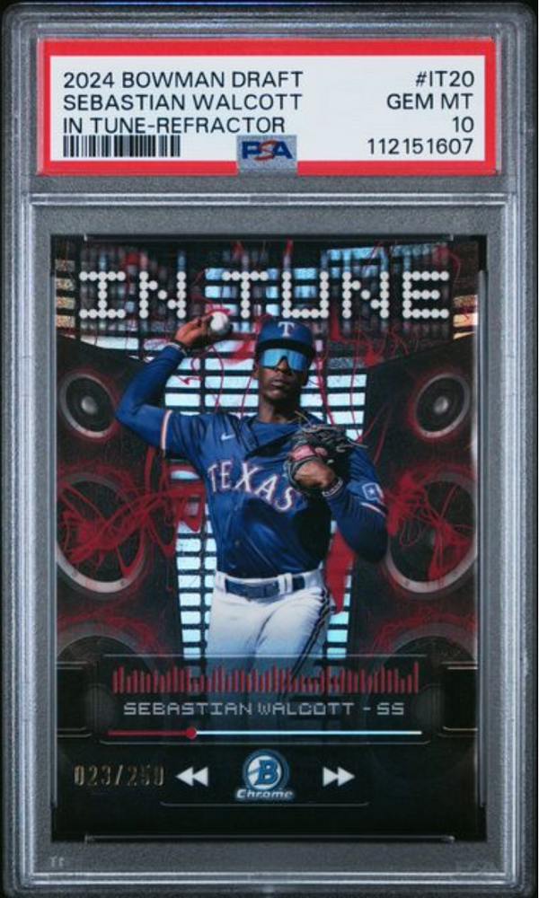 Graded 2024 Topps Bowman Draft Sebastian Walcott #IT20 In Tune Refractor /250 Rookie RC Baseball Card PSA 10 Gem Mint