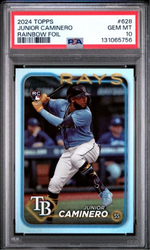Graded 2024 Topps Junior Caminero #628 Rainbow Foil Rookie RC Baseball Card PSA 10 Gem Mint