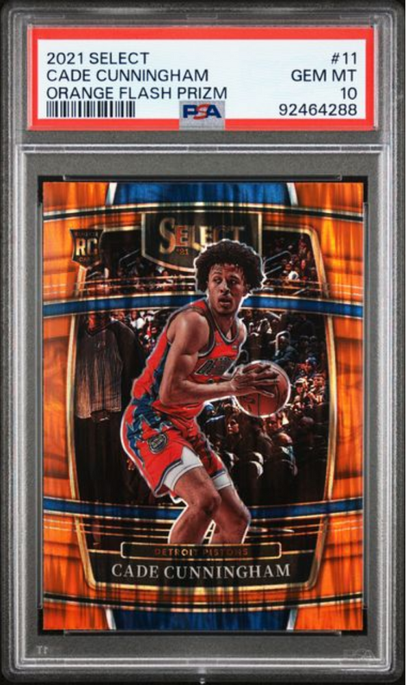 Graded 2021 Panini Select Cade Cunningham #11 Orange Flash Prizm Rookie RC Basketball Card PSA 10 Gem Mint