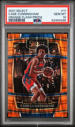 Graded 2021 Panini Select Cade Cunningham #11 Orange Flash Prizm Rookie RC Basketball Card PSA 10 Gem Mint