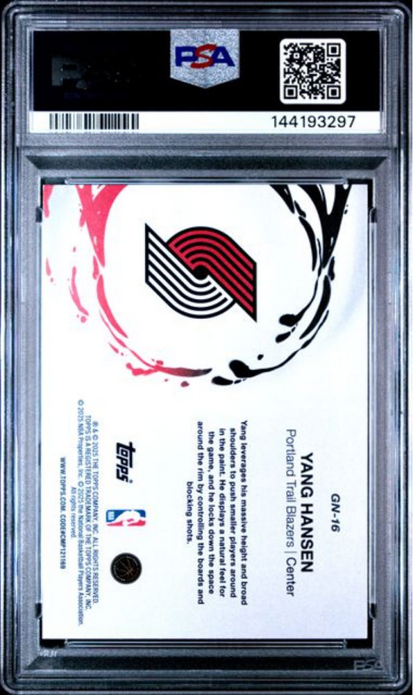 Graded 2025 Topps Yang Hansen #GN16 Generation Now Rookie RC Basketball Card PSA 10 Gem Mint