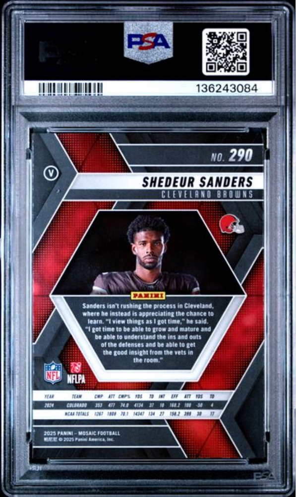 Graded 2025 Panini Mosaic Shedeur Sanders #290 Rookie RC Football Card PSA 10 Gem Mint