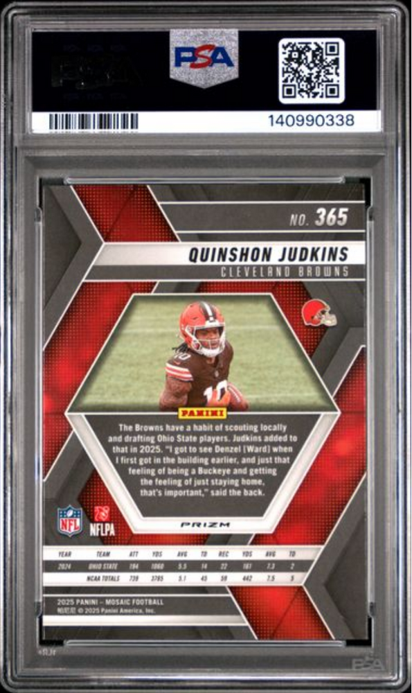 Graded 2025 Panini Mosaic Quinshon Judkins #365 Mosaic Rookie RC Football Card PSA 10 Gem Mint