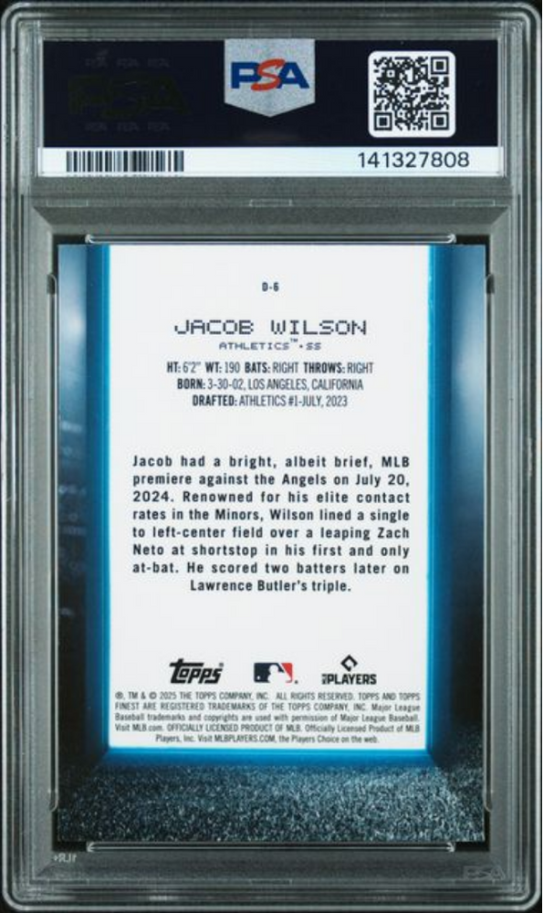 Graded 2025 Topps Finest Jacob Wilson #D6 Debut Rookie RC Baseball Card PSA 10 Gem Mint