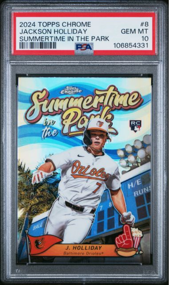 Graded 2024 Topps Chrome Jackson Holliday #8 Summertime in the Park Rookie RC Baseball Card PSA 10 Gem Mint