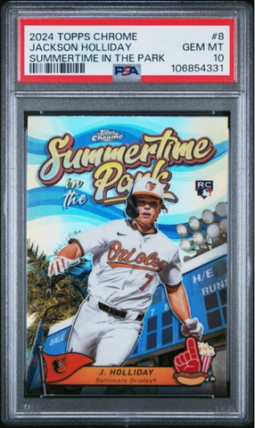 Graded 2024 Topps Chrome Jackson Holliday #8 Summertime in the Park Rookie RC Baseball Card PSA 10 Gem Mint
