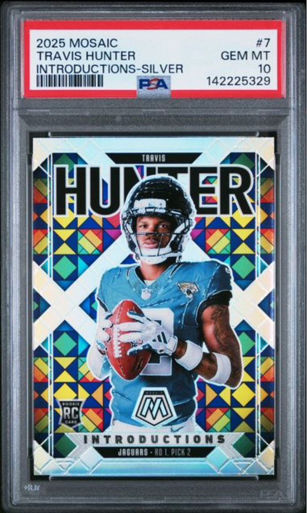 Graded 2025 Panini Mosaic Travis Hunter #7 Introductions Silver Rookie RC Football Card PSA 10 Gem Mint