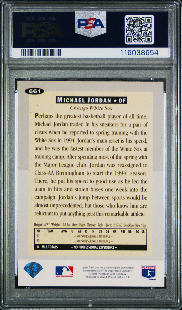 Graded 1994 Collector's Choice Michael Jordan #661 Rookie RC Baseball Card PSA 6 EX Mint
