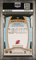 Graded 2019 Upper Deck Allure Jack Hughes #100 White Rainbow Rookie RC Hockey Card PSA 10 Gem Mint