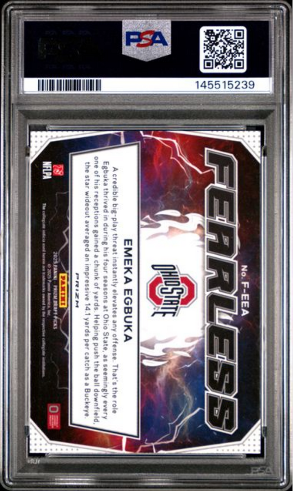 Graded 2025 Panini Prizm Draft Picks Emeka Egbuka #FEEA Fearless Green Prizm Rookie RC Football Card PSA 10 Gem Mint