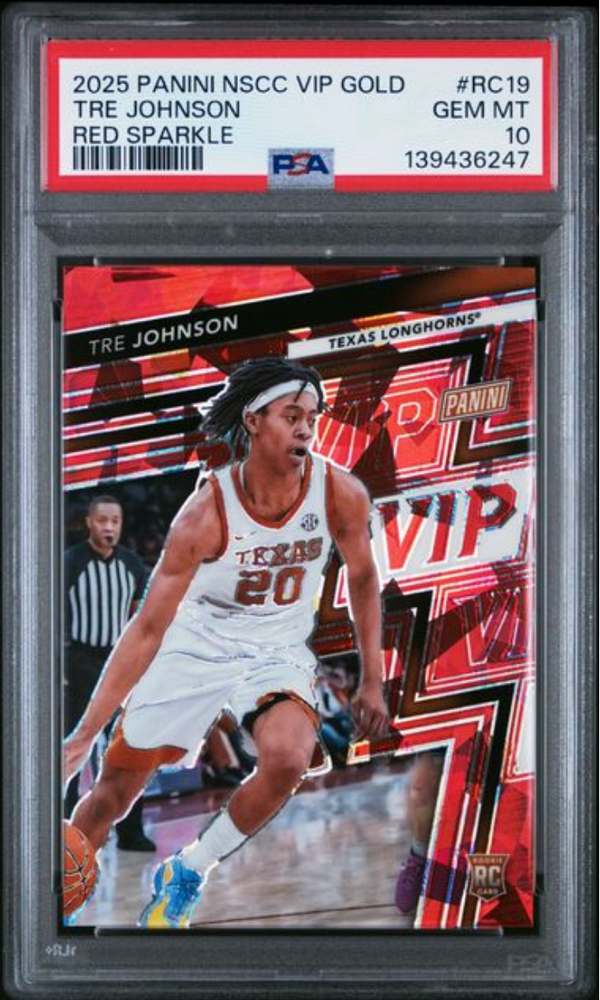 Graded 2024 Panini NSCC VIP Gold Tre Johnson #RC19 Red Sparkle /99 Rookie RC Basketball Card PSA 10 Gem Mint