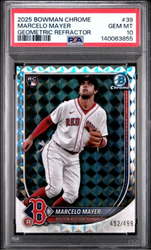 Graded 2025 Topps Bowman Chrome Mega Box Marcelo Mayer #39 Geometric Refractor /499 Rookie RC Baseball Card PSA 10 Gem Mint