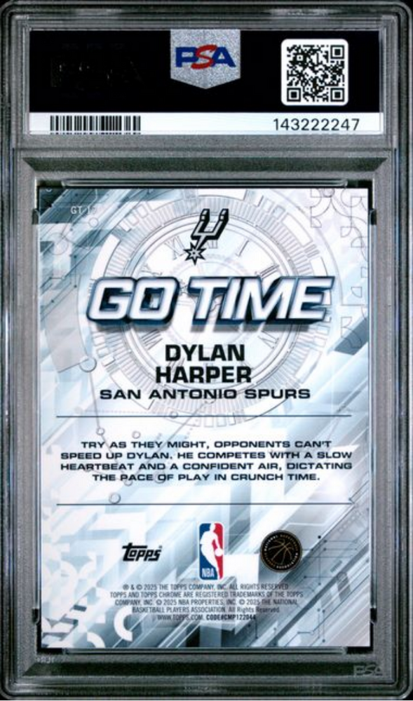 Graded 2025 Topps Chrome Dylan Harper #GT17 Go Time Rookie RC Basketball Card PSA 10 Gem Mint
