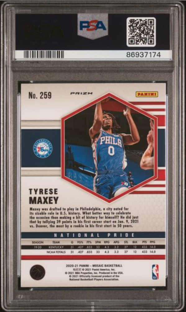 Graded 2020 Panini Mosaic Tyrese Maxey #259 Reactive Red Rookie RC Basketball Card PSA 10 Gem Mint