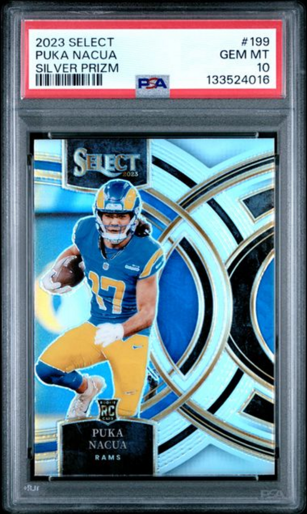 Graded 2023 Panini Select Puka Nacua #199 Silver Prizm Rookie RC Football Card PSA 10 Gem Mint
