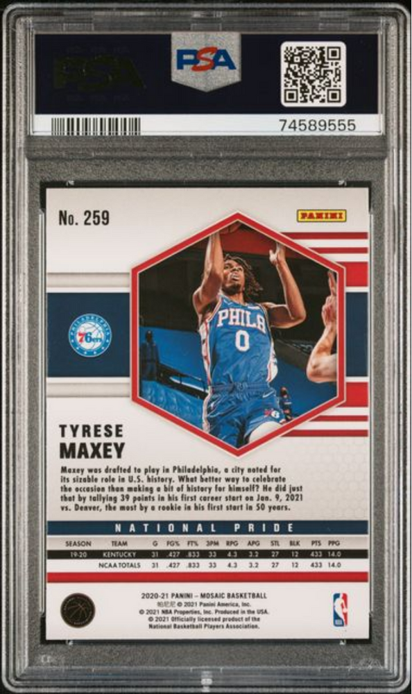 Graded 2020 Panini Mosaic Tyrese Maxey #259 Silver Rookie RC Basketball Card PSA 10 Gem Mint