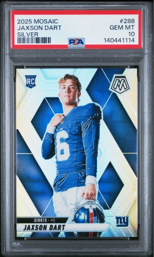 Graded 2025 Panini Mosaic Jaxson Dart #288 Silver Rookie RC Football Card PSA 10 Gem Mint