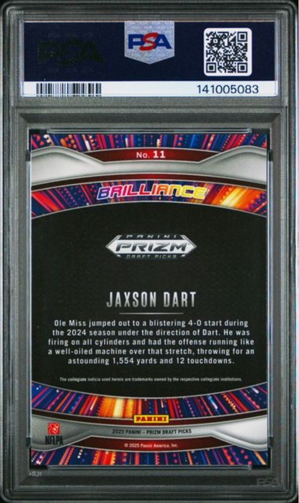 Graded 2025 Panini Prizm Draft Picks Jaxson Dart #11 Brilliance Rookie RC Football Card PSA 10 Gem Mint