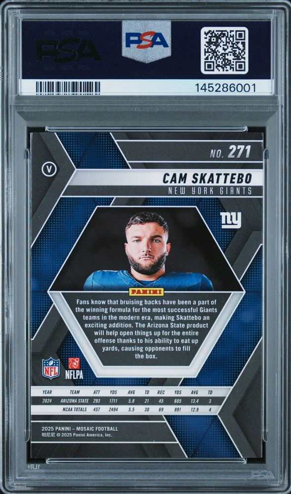 Graded 2025 Panini Mosaic Cam Skattebo #271 Rookie RC Football Card PSA 10 Gem Mint