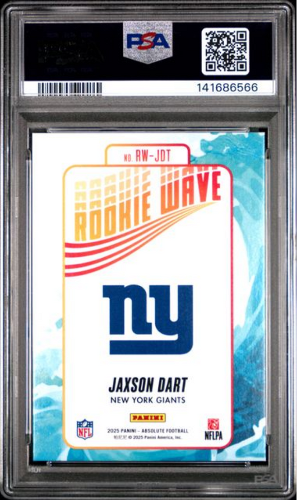 Graded 2025 Panini Absolute Jaxson Dart #RWJDT Rookie Wave Rookie RC Football Card PSA 10 Gem Mint