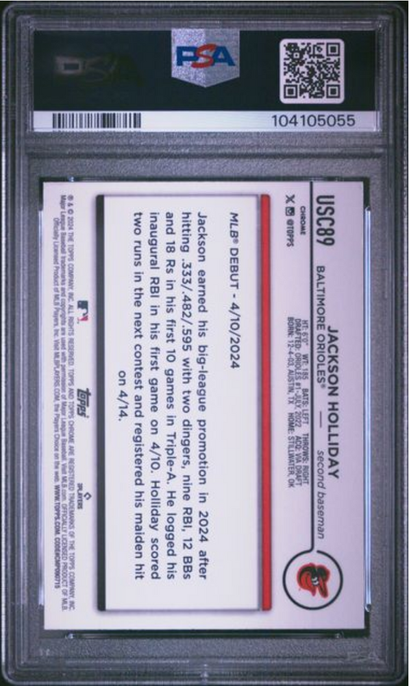 Graded 2024 Topps Chrome Update Jackson Holliday #USC89 Xfractor Rookie RC Baseball Card PSA 10 Gem Mint