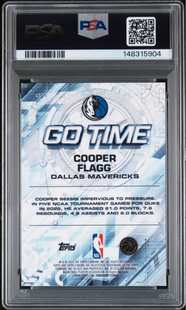 Graded 2025 Topps Chrome Cooper Flagg #GT16 Go Time Rookie RC Basketball Card PSA 10 Gem Mint