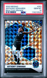 Graded 2020-21 Panini Mosaic Anthony Edwards #201 Reactive Orange Rookie RC Basketball Card PSA 10 Gem Mint