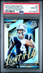 Graded 2025 Panini Mosaic Tetairoa McMillan #24 Light It Up Silver Rookie RC Football Card PSA 10 Gem Mint
