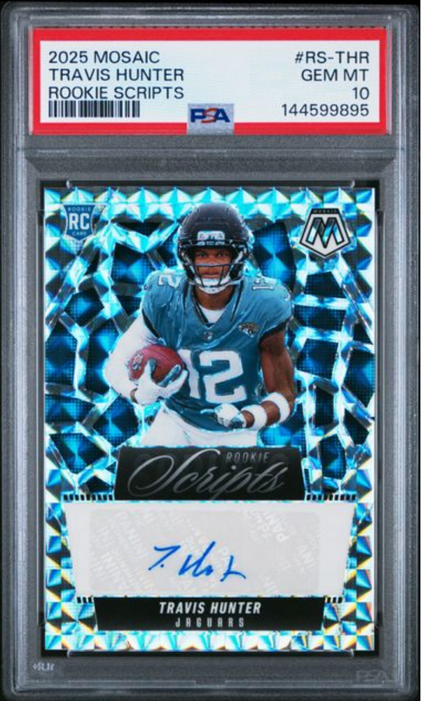 Graded 2025 Panini Mosaic Travis Hunter #RS-THR Rookie Scripts Rookie RC Football Card PSA 10 Gem Mint