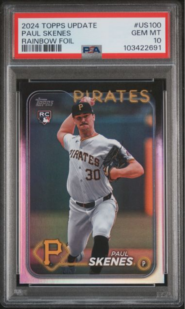 Graded 2024 Topps Update Paul Skenes #US100 Rainbow Foil Rookie RC Baseball Card PSA 10 Gem Mint