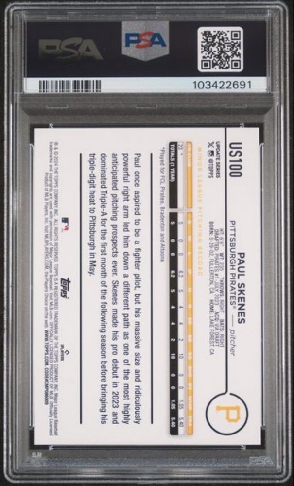 Graded 2024 Topps Update Paul Skenes #US100 Rainbow Foil Rookie RC Baseball Card PSA 10 Gem Mint