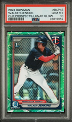 Graded 2024 Topps Bowman Walker Jenkins #BCP43 Chrome Prospects Lunar Glow Rookie RC Baseball Card PSA 10 Gem Mint
